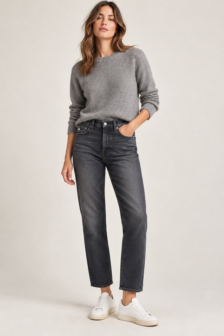 AG Adriano Goldschmied Saige High Rise Straight Jeans Black Gray Denim Size 32